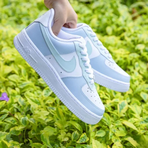 Customize the Nike Air Force 1 Handmade Morandi Blue Green Color Matching Shoes (2)