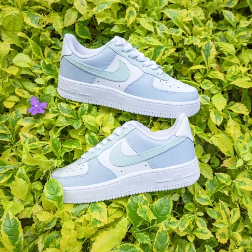 Customize the Nike Air Force 1 Handmade Morandi Blue Green Color Matching Shoes (3)