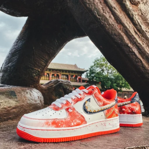 Customize the Nike Air Force 1 Handmade Retro cultural creation the first snow of the Red Pal ( (5)
