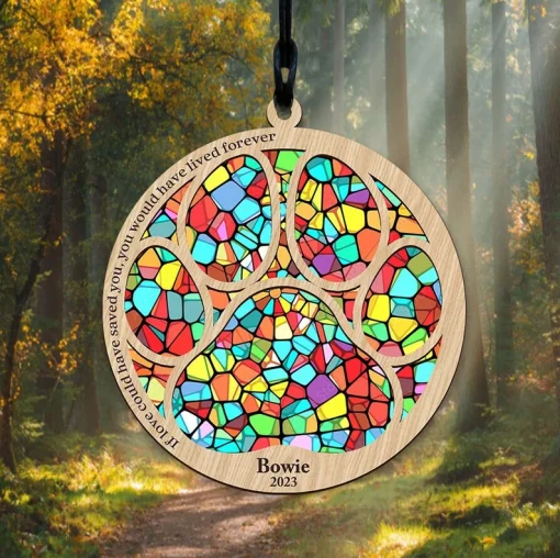 Dog Memorial Suncatcher Paw Design Anniversary Gift for Pet Lovers