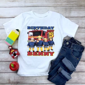 Fireman Sam Custom Name Age and Fire Truck Shirt for Birthday Boy 3