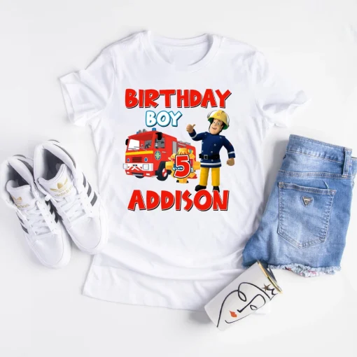 Fireman Sam T Shirt with Name and Age for Family Fun 2