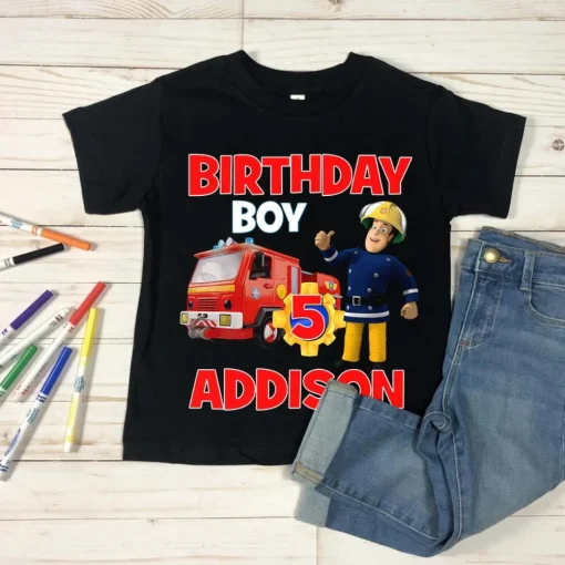 Fireman Sam T Shirt with Name and Age for Family Fun 3