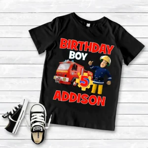 Fireman Sam T Shirt with Name and Age for Family Fun
