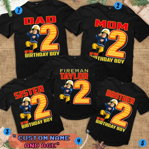 Fireman Sam and Fireman Birthday Party - Custom Name Age Shirt 2