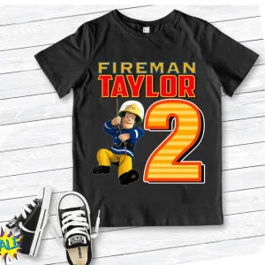 Fireman Sam and Fireman Birthday Party - Custom Name Age Shirt
