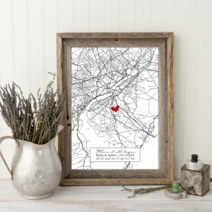 First Anniversary Gift Idea Custom Street Map Sign Personalized Map (3)