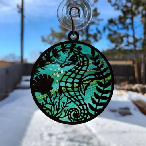 Green Seahorse Suncatcher A Beautiful Anniversary Gift for Your Mom-3