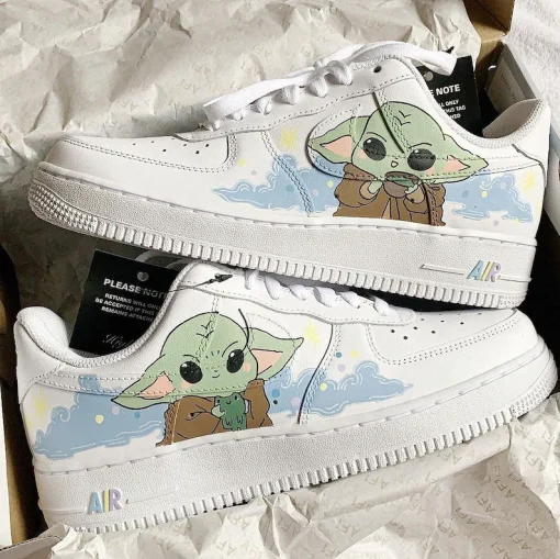 Hand-Painted Baby Yoda Air Force 1s - Custom Anime Shoes (5)