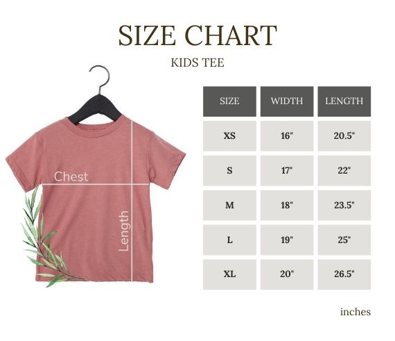 Kid's Tee Size Chart- Giftcustom
