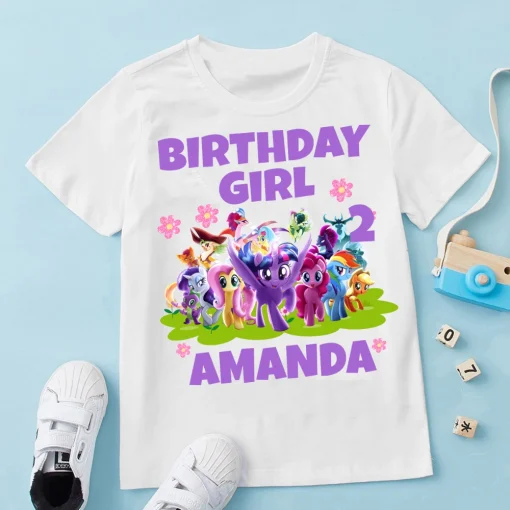 Personalized Birthday Girl Shirt with My Little Pony Custom Name And Age 2