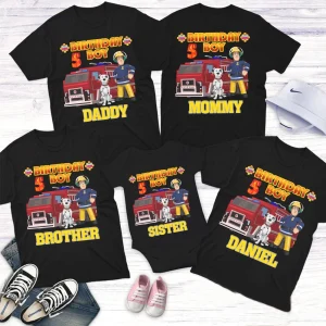 Personalized Fireman Sam Birthday Shirt with Custom Name and Age 2