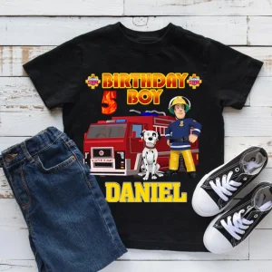 Personalized Fireman Sam Birthday Shirt with Custom Name and Age