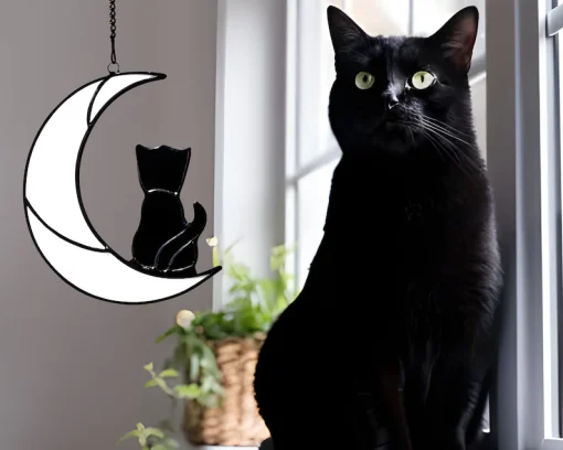 Personalized Sleeping Cat on Moon Suncatcher A Unique-4