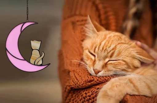 Personalized Sleeping Cat on Moon Suncatcher A Unique-7
