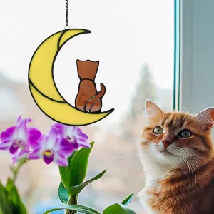Personalized Sleeping Cat on Moon Suncatcher A Unique-8