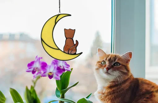Personalized Sleeping Cat on Moon Suncatcher A Unique-8