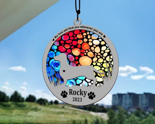 Pet Memorial Gift Rainbow Bridge Dog Suncatcher
