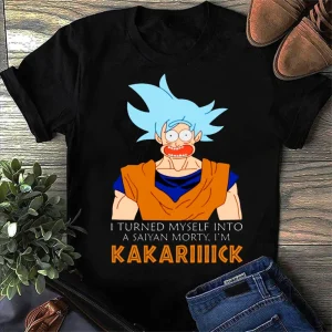 Saiyan Morty Goes Super Saiyan as Kakarick Shirt - Rick and Morty x Dragon Ball
