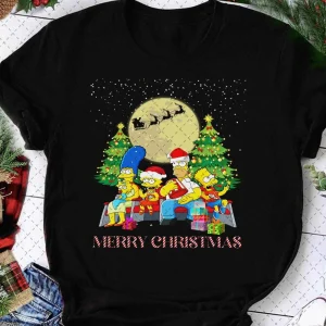 The Simpsons Simpson Family Santa Christmas Shirt