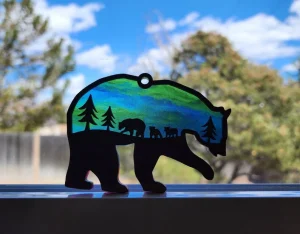 Wooden Bear and Cubs Sun Catcher A Beautiful Gift for Any Occasion