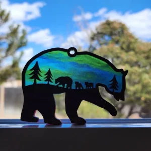 Wooden Bear and Cubs Sun Catcher A Beautiful Gift for Any Occasion