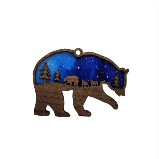 Wooden Bear and Cubs Sun Catcher A Unique Anniversary Gift-1