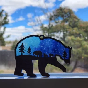 Wooden Bear and Cubs Sun Catcher A Unique Anniversary Gift