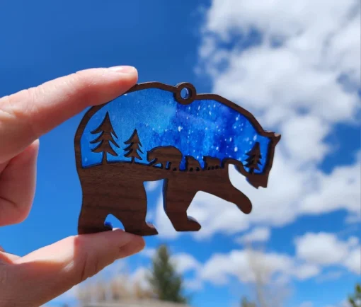 Wooden Bear and Cubs Sun Catcher A Unique Anniversary Gift-4