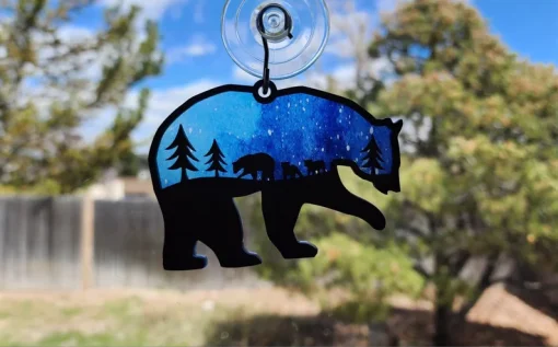 Wooden Bear and Cubs Sun Catcher A Unique Anniversary Gift-6