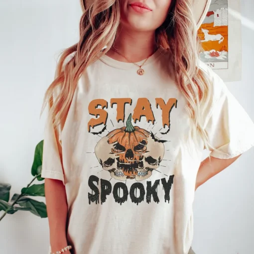 Halloween Shirt: Spooky Season, Dancing Skeleton, Retro Pumpkin