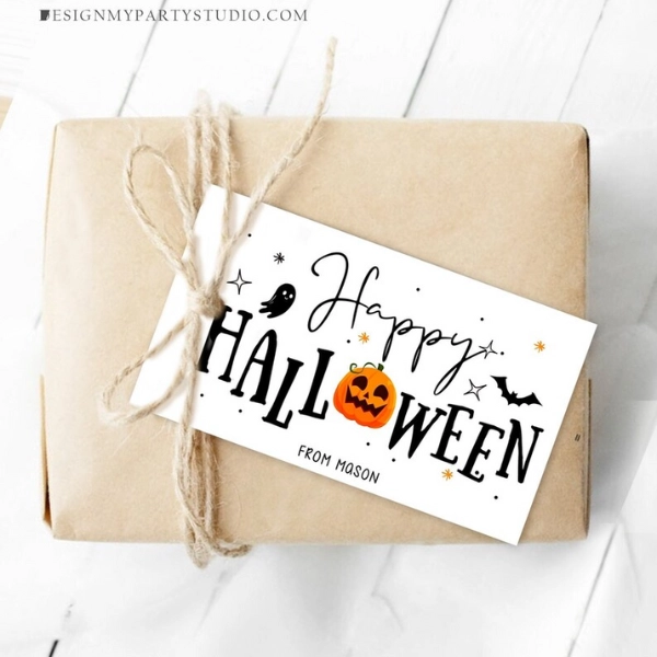 Editable Happy Halloween Gift Tags Trick Or Treat Favor Tags Ghost Halloween Treat Tag Personalized Download Printable Template