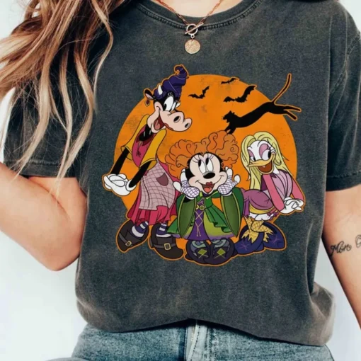 Funny Minnie Daisy Goofy Cosplay Hocus Pocus Sanderson Sisters Shirt, Disney Witch Scary Movie Tee, Disneyland Halloween Party Family Gift-2