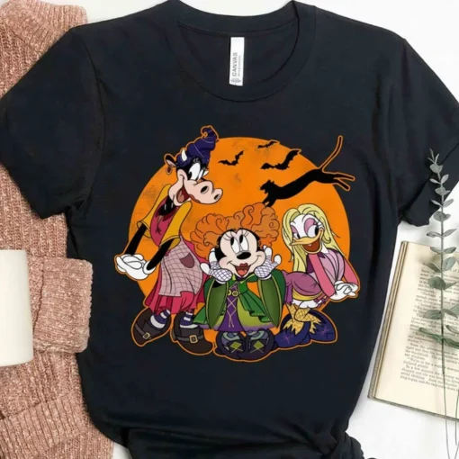 Funny Minnie Daisy Goofy Cosplay Hocus Pocus Sanderson Sisters Shirt, Disney Witch Scary Movie Tee, Disneyland Halloween Party Family Gift-1