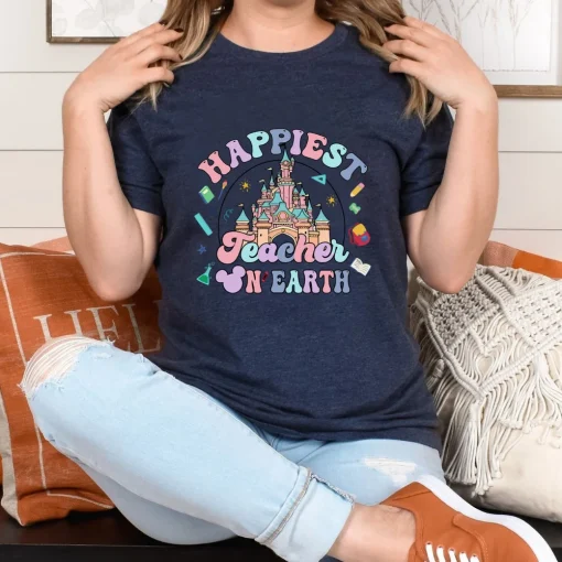 Disney The Happiest Teacher On Earth Shirt, Comfort Colors Disney Teacher Shirt, Back to School Teacher Shirt, Teacher Appreciation-1