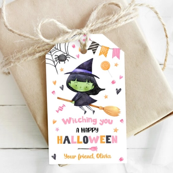 EDITABLE Halloween Treat Tags, Halloween Witch Favor Tags, Witching You A Happy Halloween Gift Tag, Halloween Favor Tag