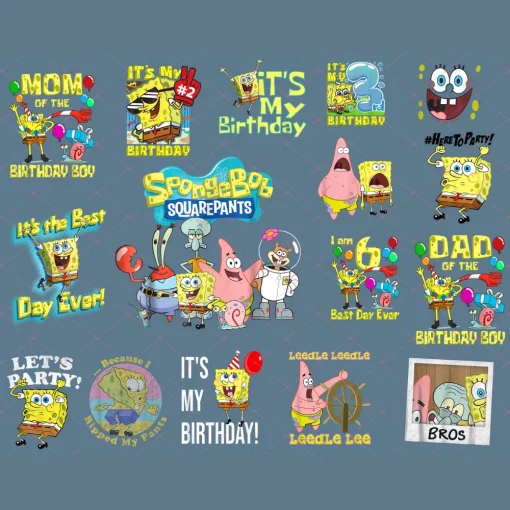 SpongeBob SquarePants PNG Bundle, SpongeBob png file, SpongeBob Birthday png, Sublimation Design