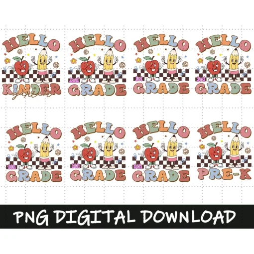 Back To School Png Bundle, Retro First Day Of School 2nd Grade Pre K Kindergarten Pencil Smiley App TeacherLife Download