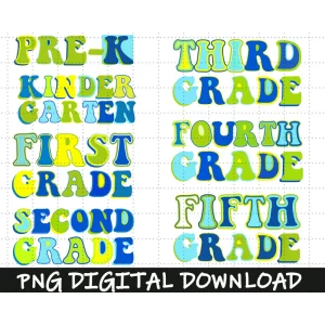 Back To School Png Bundle, Pre K Kindergarten 2nd Grade 1st Day Of School, Retro Vintage Smiley TeacherLife Digital Download