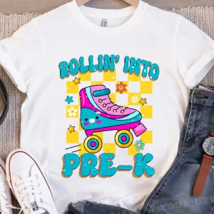 Rollin Into Kindergarten Shirt, Pre-K Skating Toddler Tee, Roller Skate School Kids Shirt, Back to School Shirt, First Day of School