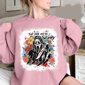 Halloween Shirt: Floral Horror Characters with Ghostface Design-4