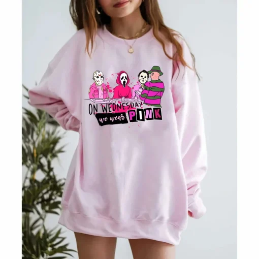 Halloween Mean Girl Sweatshirt: Pink Horror Friday 13th Shirt-3