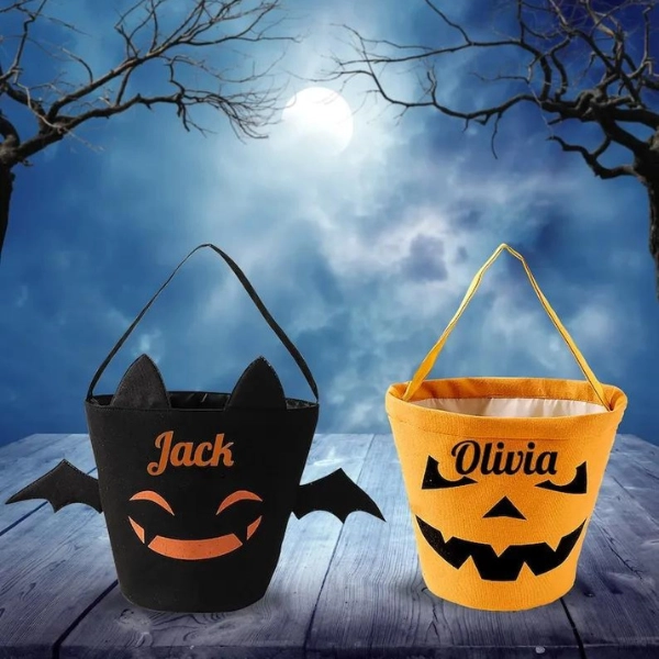 Personalised Halloween bag with name, Cute Trick or treat bags, Girls or boys baskets, First, 1st Halloween gift for her or him