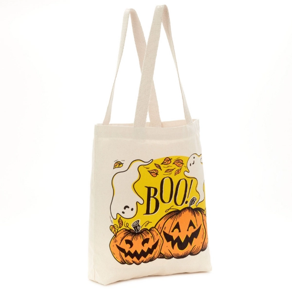 Ghost and Pumpkins Canvas Halloween Tote Bag