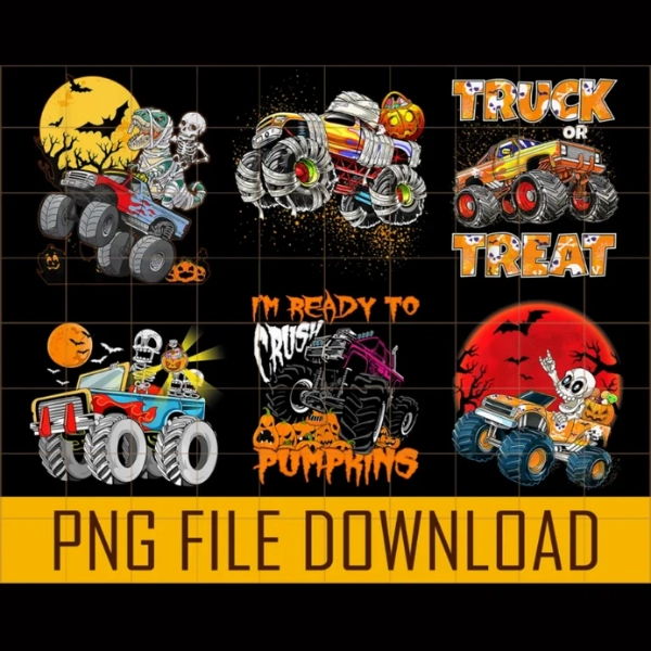 Monster Truck Png, Pumpkin Truck, Ghost Halloween Png, Truck Or Treat Bundle File, Halloween Monster Truck