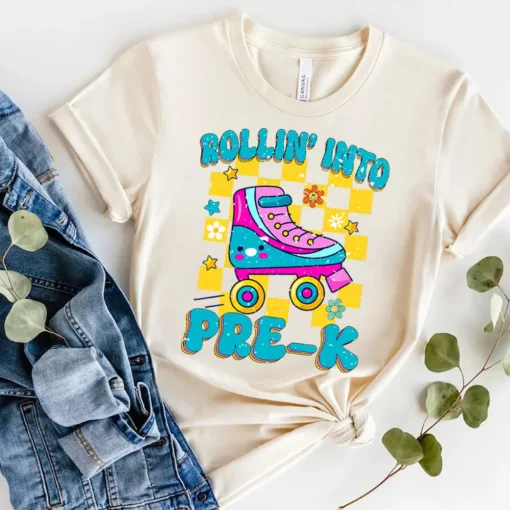 Rollin Into Kindergarten Shirt, Pre-K Skating Toddler Tee, Roller Skate School Kids Shirt, Back to School Shirt, First Day of School-2