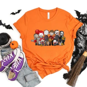 Halloween Shirt: Cute Chibi Horror Characters, Jason, Michael, Mugshot Party