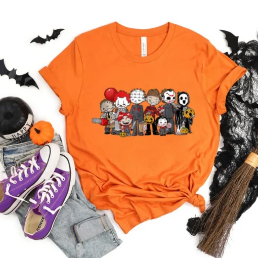 Halloween Shirt: Cute Chibi Horror Characters, Jason, Michael, Mugshot Party