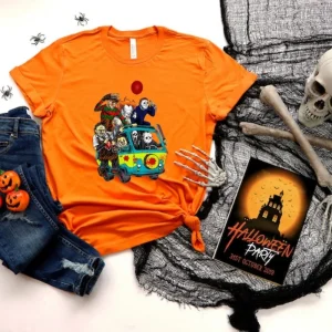 Horror Characters Halloween Shirt - Massacre Machine, Friends, Mystery Bus-1