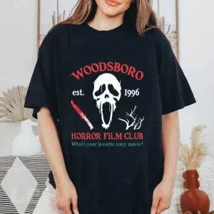 Halloween Shirt: Woodsboro Horror Club, Ghostface, Horror Movie Tee